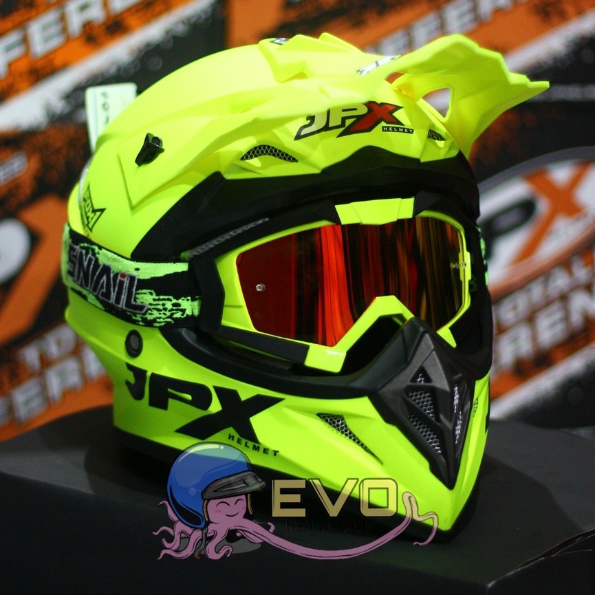 PROMO HELM JPX CROSS SOLID + GOGGLE SNAIL MX30 ORIGINAL HELM JPX SOLID JPX POLOS HELM CROSS POLOS HITAM DOFF PUTIH YELLOW JPX POLOS