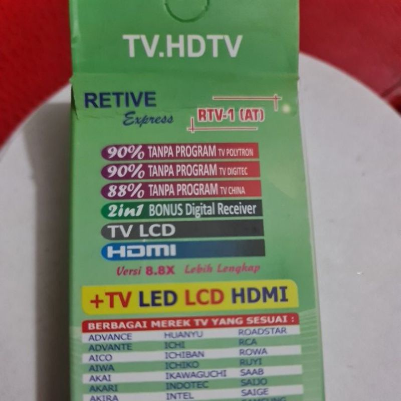 REMOTE TV UNIVERSAL RETIVE RTV 1 - RTV 10 REMOT serba bisa untuk TV tabung, LCD, LED
