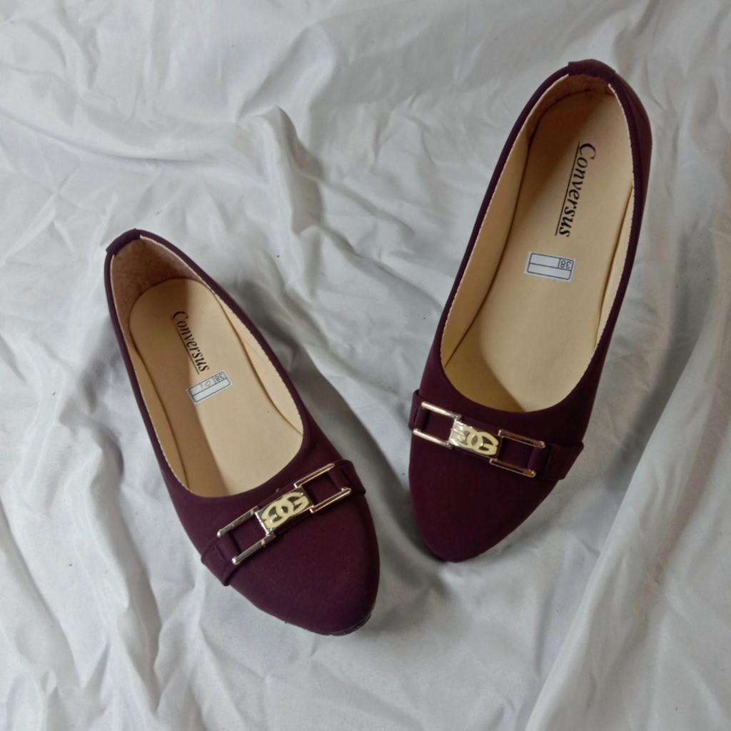Sepatu Flatshoes Wanita Terbaru 2022 | Flat Shoes Cewek Spatu Balet Termurah-Marun