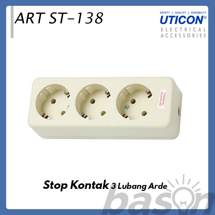 UTICON ST138 Stop Kontak 3 Lubang - TANPA KABEL