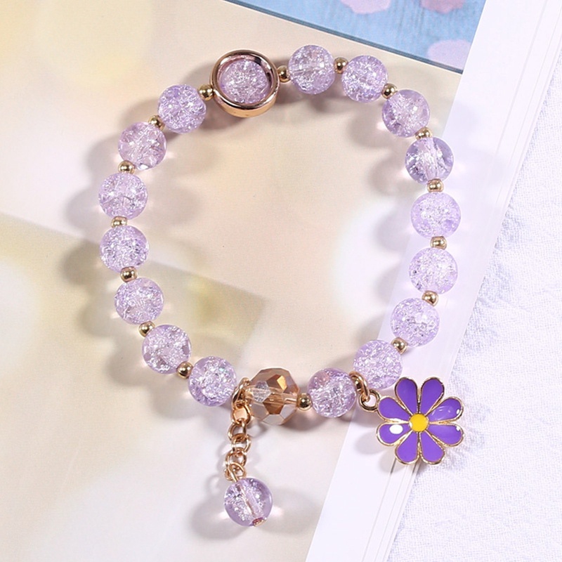 Gelang Manik-Manik Kristal Desain Bunga Aster Rumbai Gaya Korea Untuk Wanita