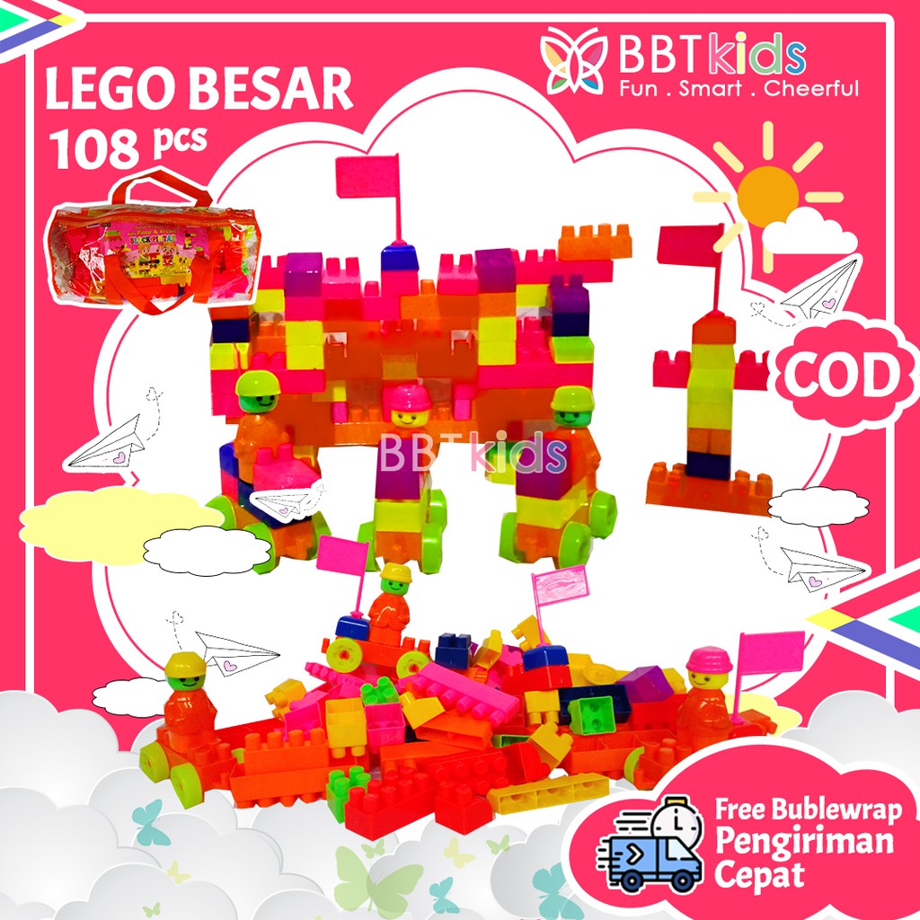 LEGO BESAR 108 PCS MAINAN EDUKASI BLOCK PINTAR BRICKS BLOK KREATIF MAINAN ANAK  MURAH KERETA