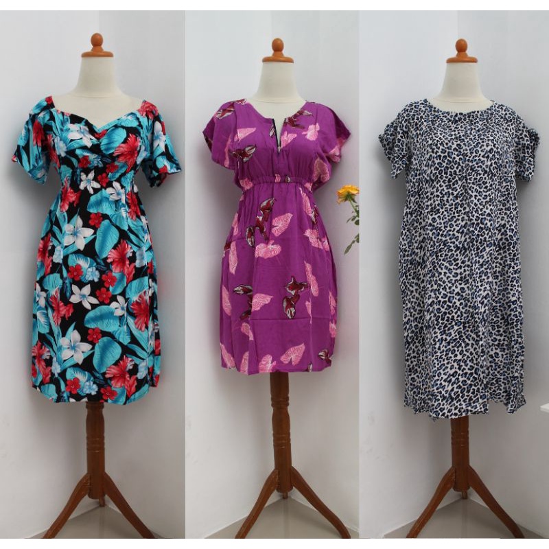 Dress pendek adem katun rayon busui/non busui pilih motif warna cantik sexy mini rits/zipper/resleti