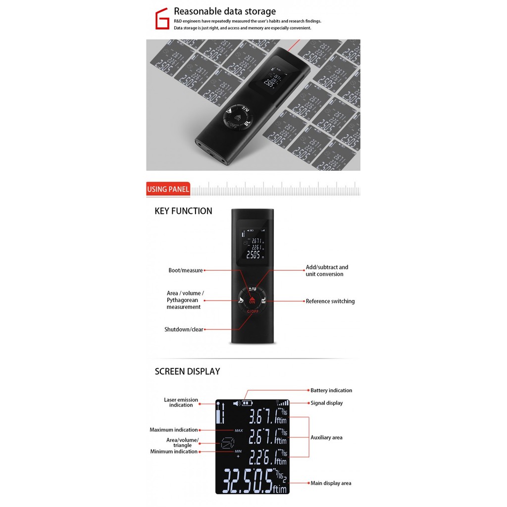 JQ-40 - Handheld 40M Laser Rangefinder Distance Meter with LCD Display