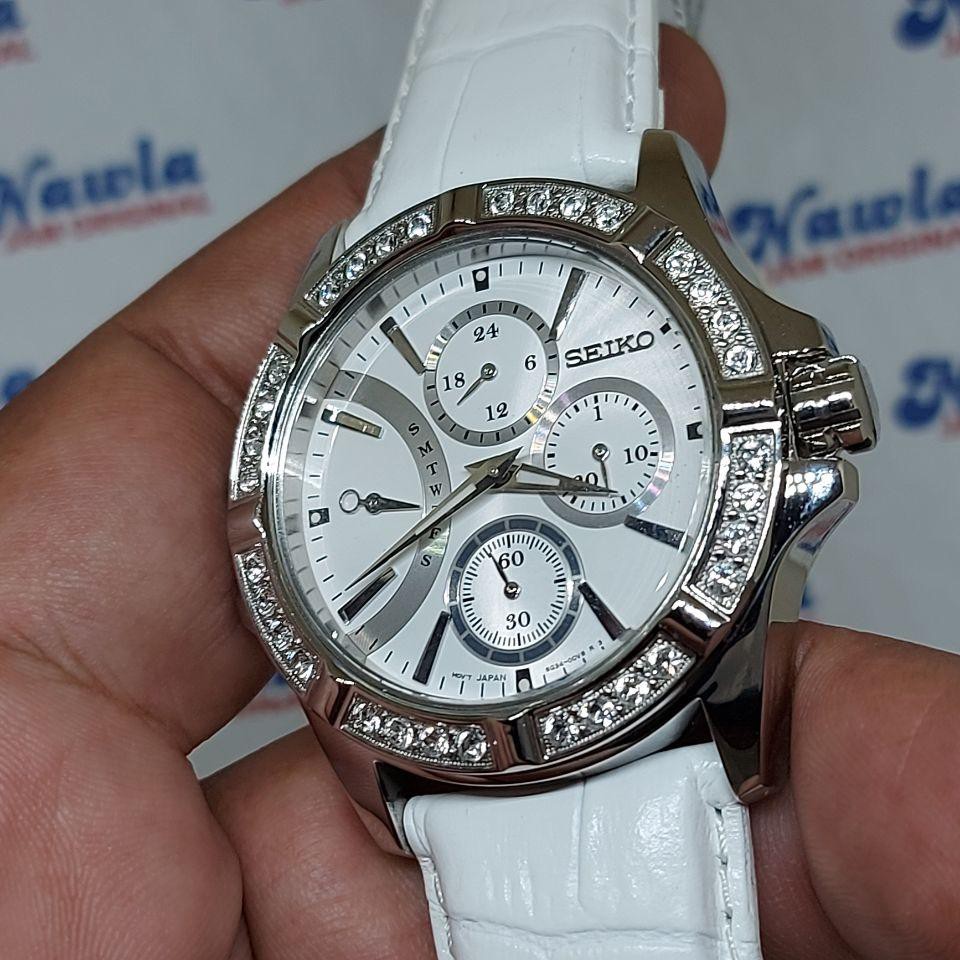 Seiko Ladies SRLZ89P1 Quartz White Calfskin - Jam Tangan Wanita SRLZ89