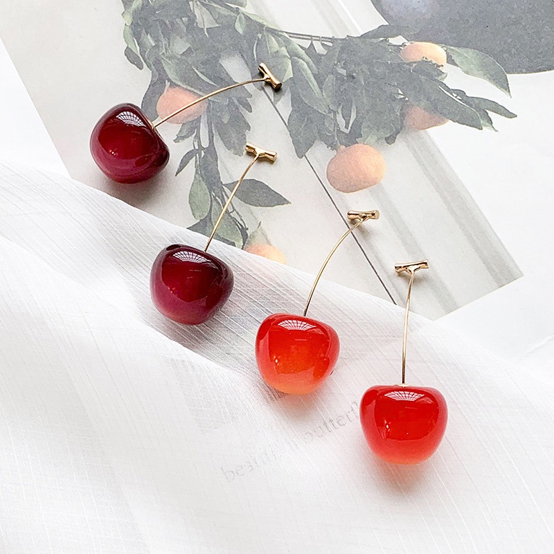 Anting Bentuk Cherry Merah Wine Bahan Resin Untuk Wanita