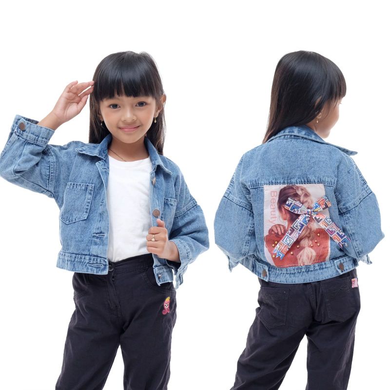 JAKET CROP JEANS ANAK PEREMPUAN//JAKET JEANS CROP ANAK PEREMPUAN USIA 2-10 TAHUN GAMBAR 3D