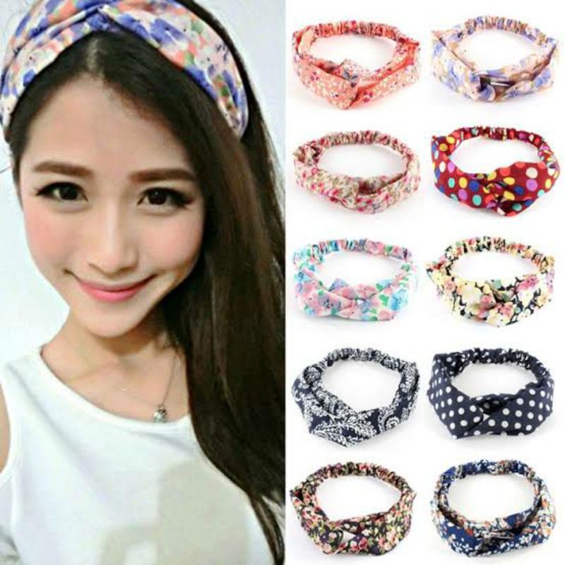 HEADBAND KOREA BANDANA BANDO KAIN MOTIF FLOWER LUCU