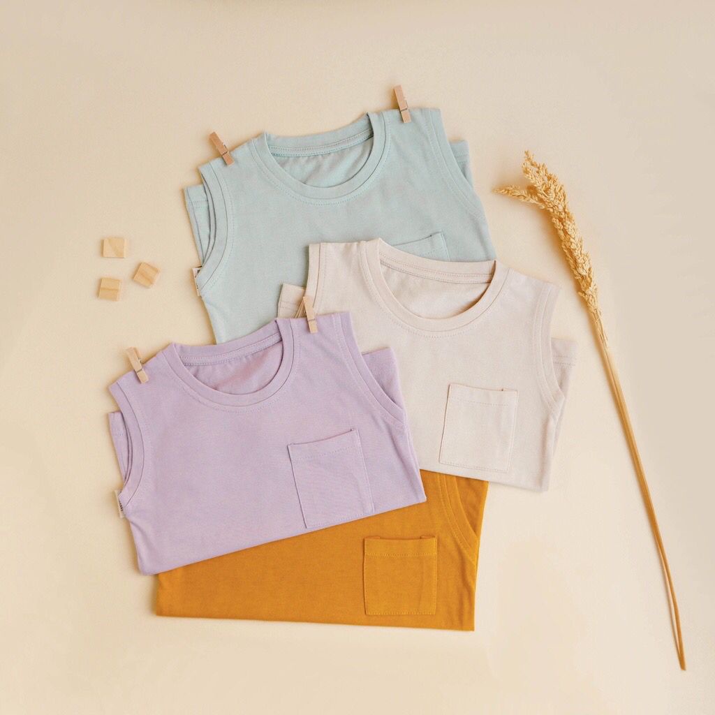 NICE KIDS SLEEVELESS POCKET TSHIRT KUTUNG BAJU ANAK 1-4 TAHUN