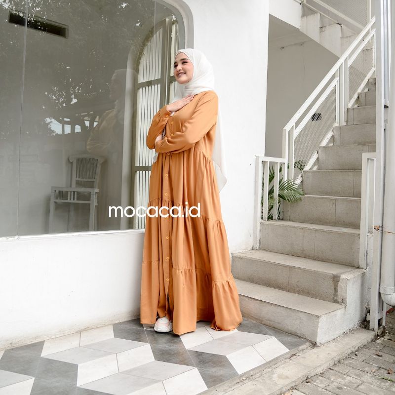 mustard dress wanita ootd hijab mustard coral kuning busuk jumbo full kancing busui rayon twill premium lengan kancing