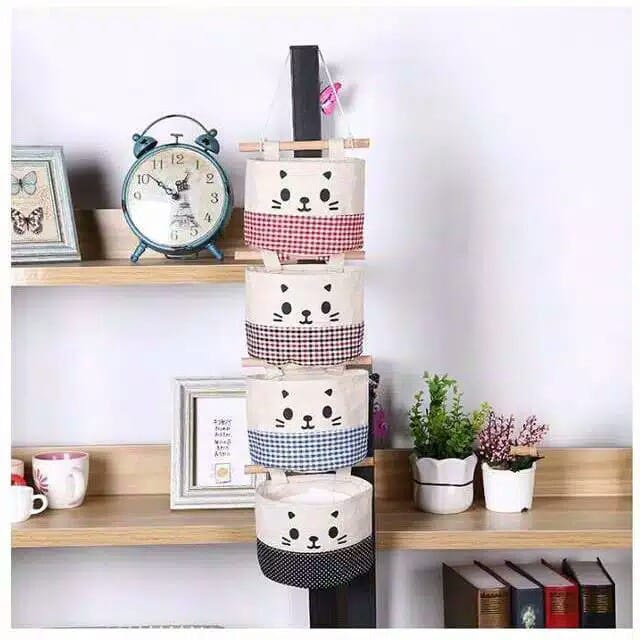 ~ PIYOSHI08 ~ Storage Rak Gantung Motif Kucing Pouch Kanvas Kitty Lucu Murah AF68