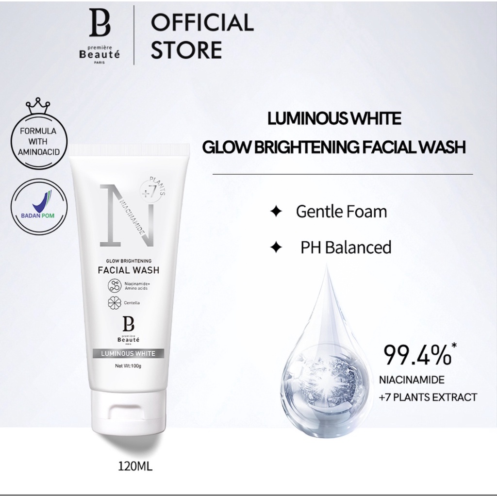 Premiere Beaute Facial Wash Face Wash Niacinamide Centella Luminous White Glow Brightening Facial Wash 100g BPOM