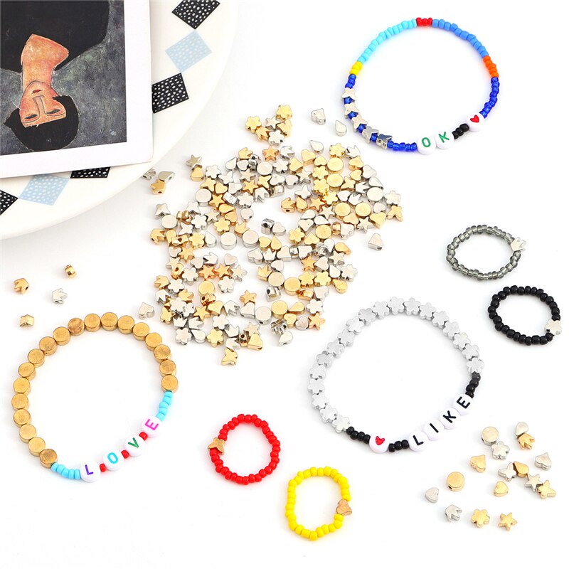 100 Pcs Emas Warna Perak Bintang Cinta Bentuk Hewan CCB Manik-manik Lubang Besar Spacer Manik-manik untuk Membuat Perhiasan Pesona Diy Gelang Kalung