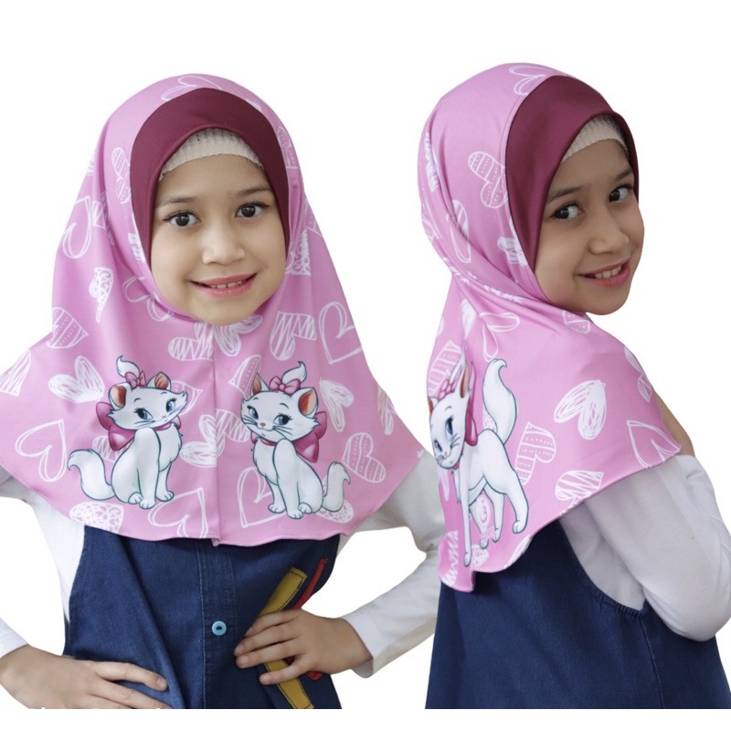 hijab instant KUCING , hijab anak karakter , jilbab lucu , bergo anak