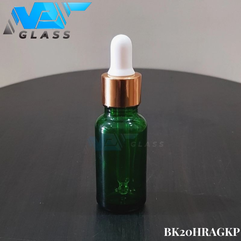 botol kaca pipet 20ml tebal hijau - ring almunium gold