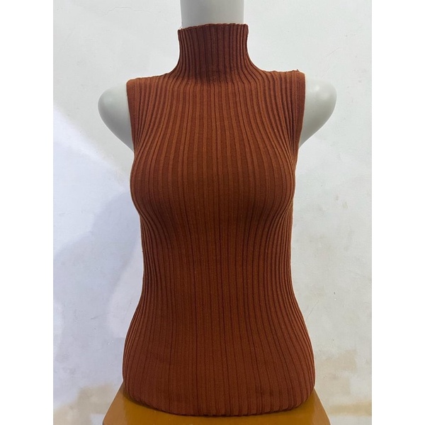 LIDYA TURTLENECK KNIT TANKTOP WANITA TERBARU-BATA/CORAL