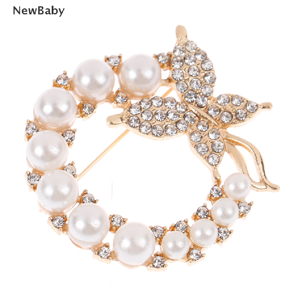 NewBaby Pearl Rhinestone Wreath Butterfly Brooch Women Weddings Office Brooch Pins Gifts ID