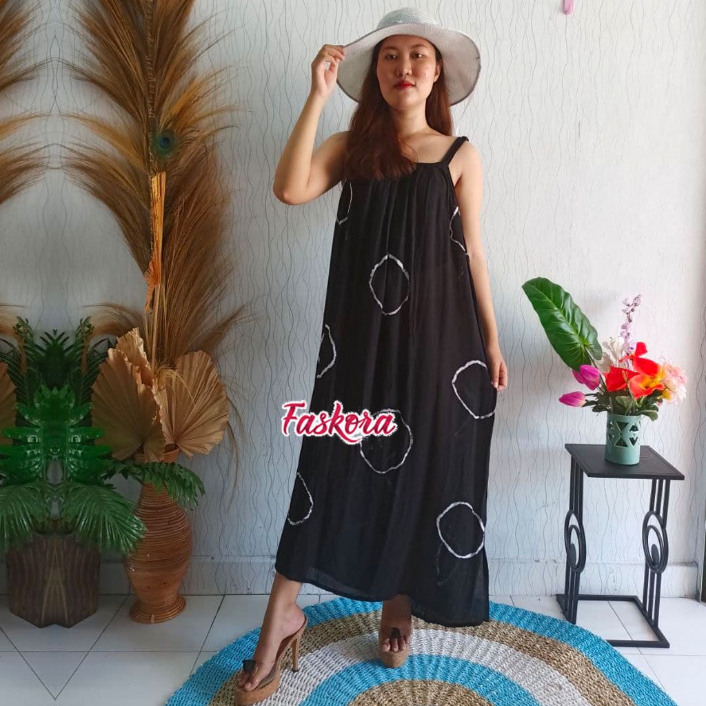 Dress Panjang Tanpa Lengan Motif Sibori Bambu Long Dress Tanpa Lengan Dres Lobek Panjang Bali Jumbo