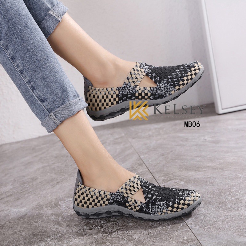 (GRATIS ALAS KAKI) NICOLE SEPATU FLAT  RAJUT WANITA Kelsey MB06 RAJUT SHOES Flats Shoes Rajut anyaman