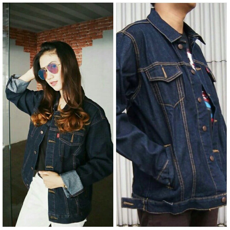 Jaket Jeans Blue Black Unisex Oversize Woman and Men Premium Quality