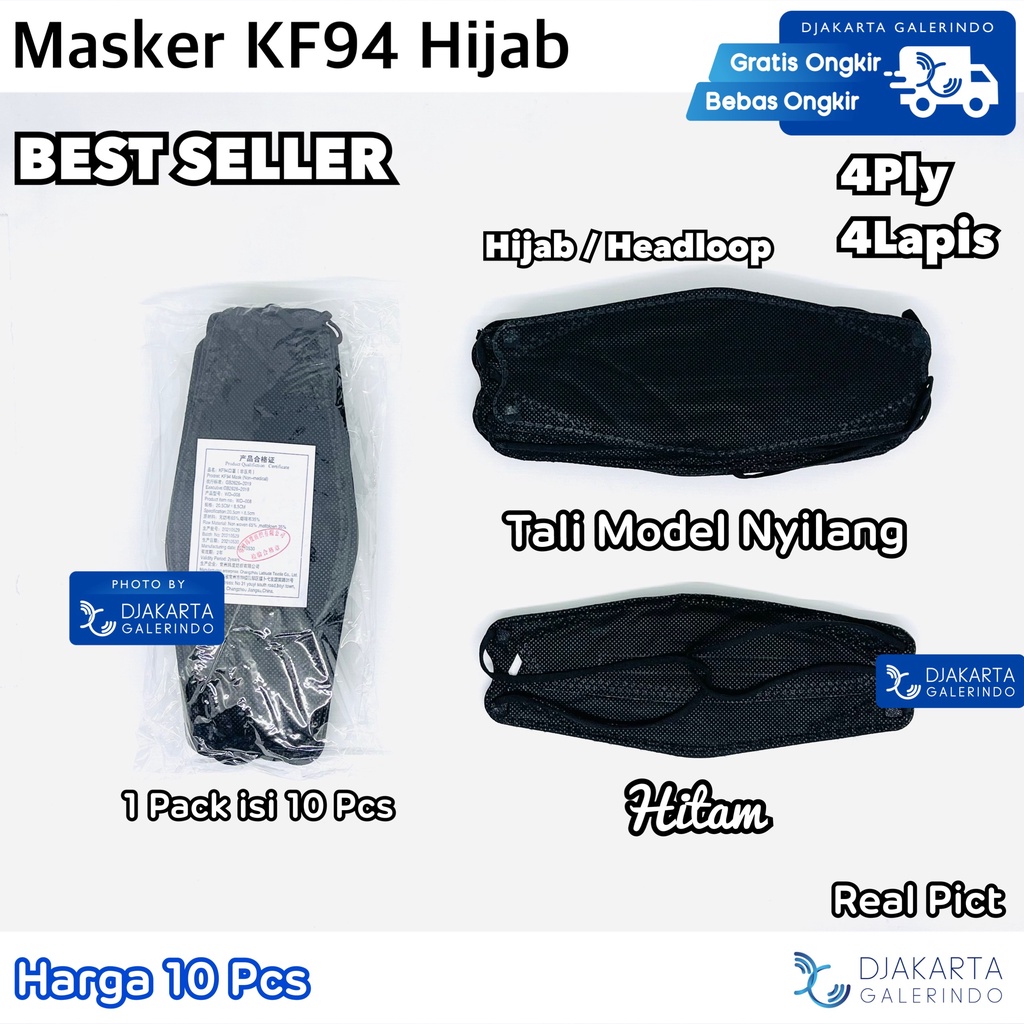 Masker KF94 Hijab / KF94 Headloop 4PLY Korea KPOP isi 10Pcs