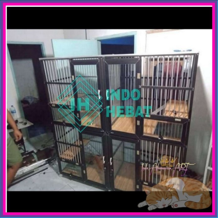 Rumah Kandang Kucing Alumunium 2 Tingkat Pintu 4 Minimalis Murah