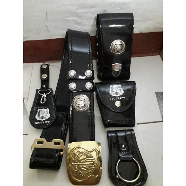 Sabuk Kopel pdl pdh set logo logam embos security satpam full set lengkap hitam terbaru