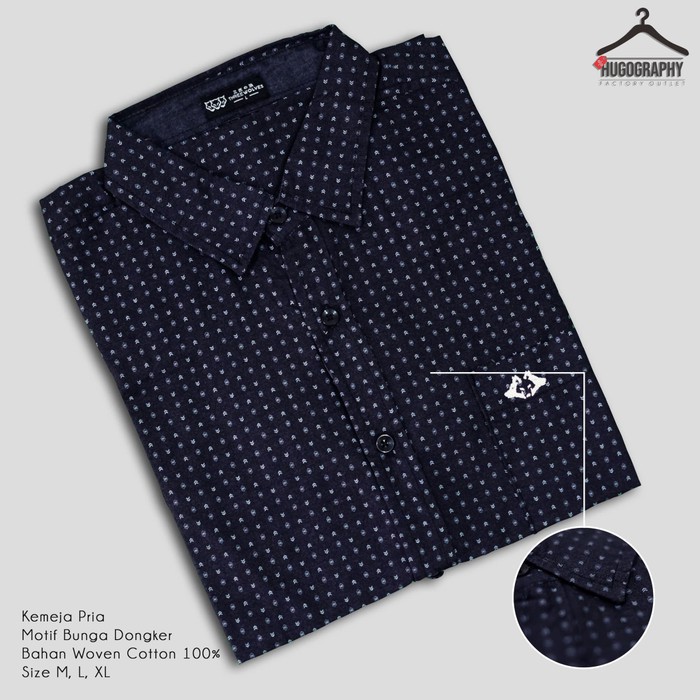 KEMEJA CASUAL FULL KATUN 100 corak ARROW - L Hitam