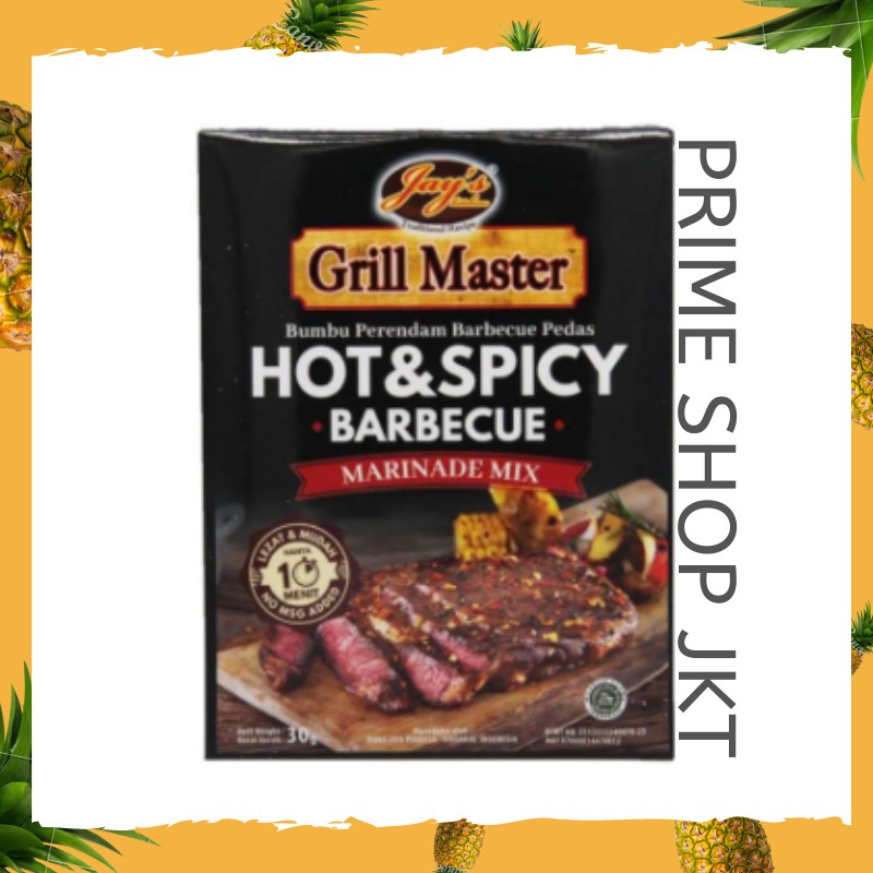 

Jay's Grill Master Hot Spicy Barbecue Marinade Mix 30gr Jays BBQ Halal