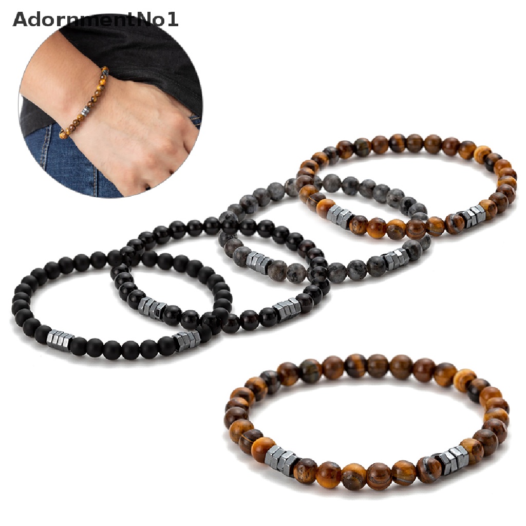 (AdornmentNo1) Gelang Tangan Manik-Manik Batu Tiger Eye Natural Untuk Pria