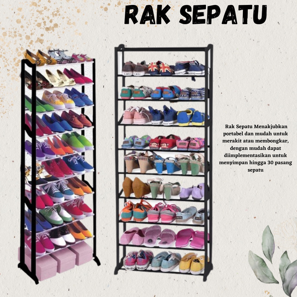 HARGAPROMO!! Rak Sepatu 10 Layer Tempat Sandal Sepatu 10 Susun Sepatu Hijab Serbaguna