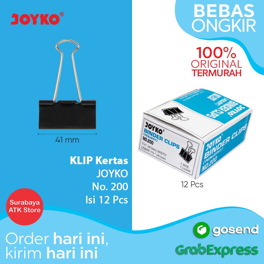 

Binder Clip Joyko 200 Klip 1 BOX 12 PCS Penjepit Kertas