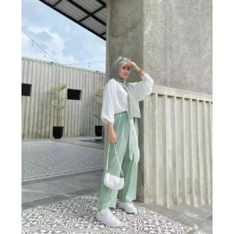 Highwaist Pants Kulot Linen Angel Celana Panjang Wanita Kekinian Outfit Kekinian Terbaru