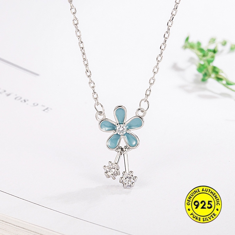 Kalung Desain Bunga Biru Bahan S925 Silver Untuk Wanita