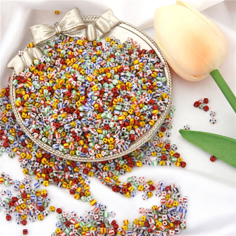 20g 650Pcs 3mm Stripe Czech Glass Seed Spacer Beads Austria Crystal Round Beads For Kids Jewelry Craft DIY Garment Deco