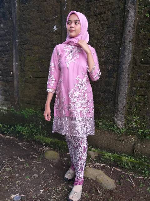 Set baju kurung bordir 3D rosepink