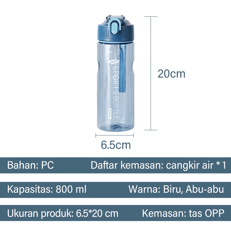 Letyeah &amp; Anantagt Botol Minum Air Olahraga Portabel Anti Bocor Botol Air Praktis Tumbler 800ML