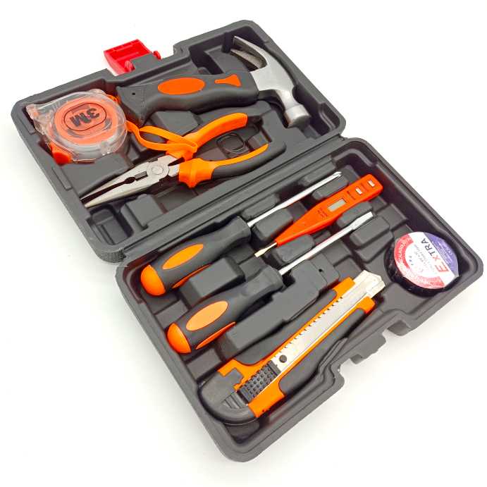 Alat Set Perkakas Tang Palu Obeng Cutter Meteran 8 in 1 / Set Perkakas Rumah Tukang Bangunan Kayu Bengkel Terkiro / Alat Peralatan Tukang Pertukangan Perkakas Bangunan Kayu Listrik Multifungsi Lengkap / Tool Set / Paket Palu Obeng Kembang Pipih Cutter