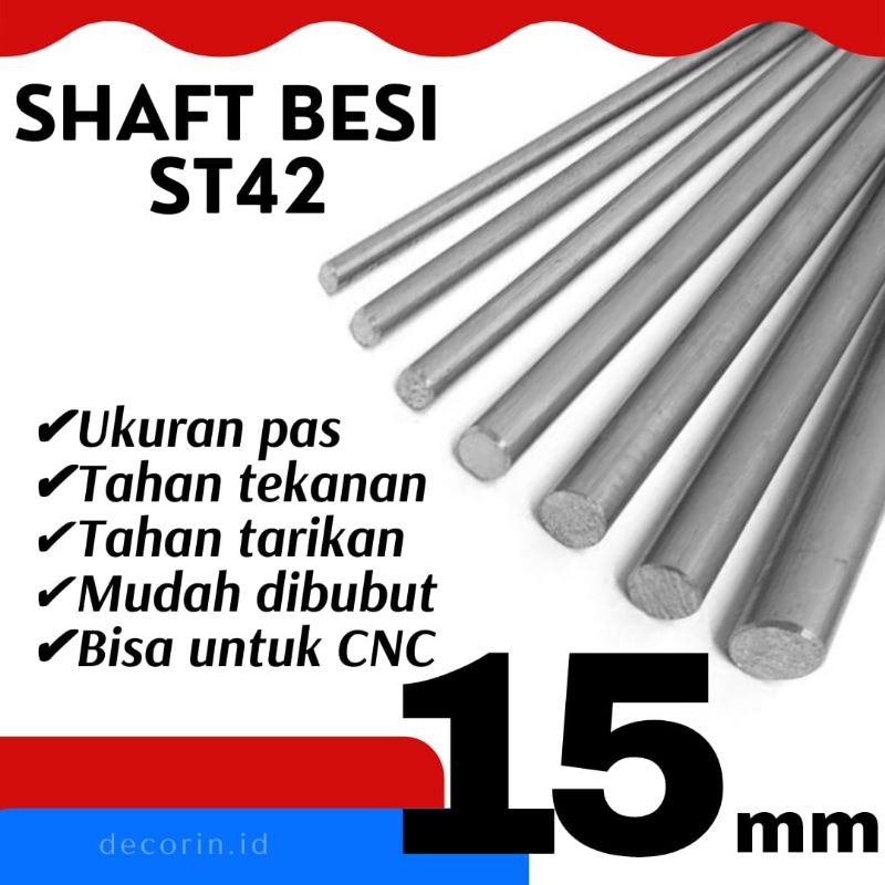 As Besi ST42 15mm x 100cm Shaft Bulat Bukan Stainless Steel Mild Steel Bisa Untuk CNC 3D Printer