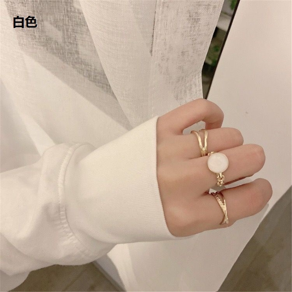 【COD Tangding】3pcs/set Korea Fashion Design Geometric Opening Ring Women Jewelry Accessories