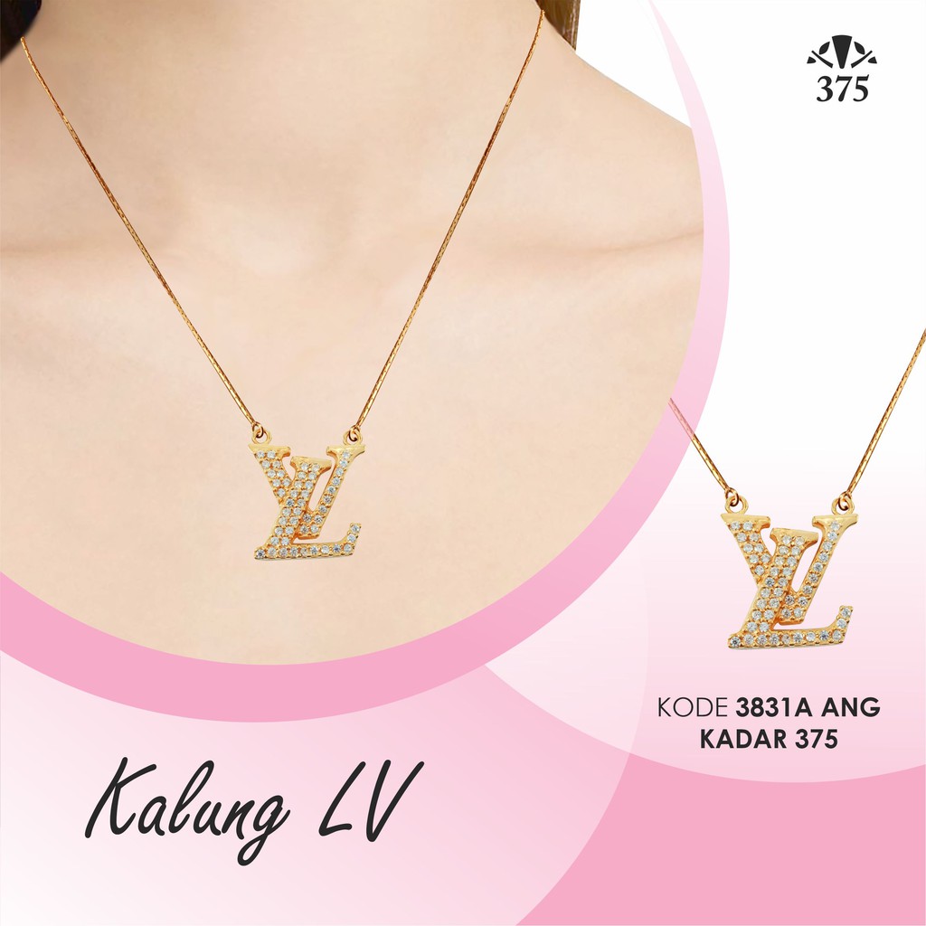 KALUNG DAN LIONTIN EMAS ASLI LV VARIASI BATU PUTIH KADAR 375