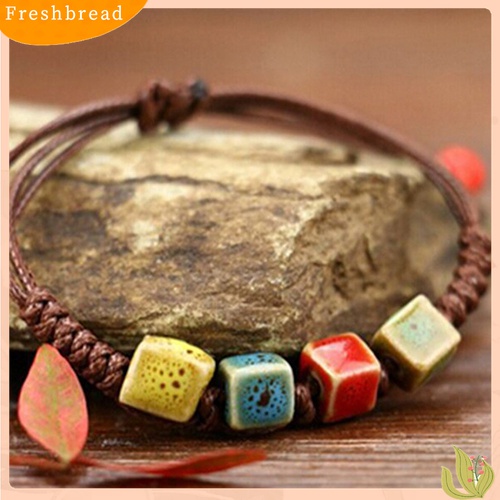 【Fresh】Bohemia Unique Natural Ceramics Adjustable Braided Rope Bracelet Bangle