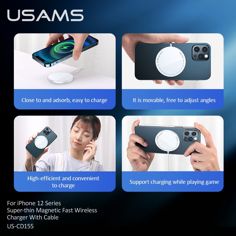 USAMS Super-Thin Magnetic Fast Wireless Charger for iPhone 12 Series