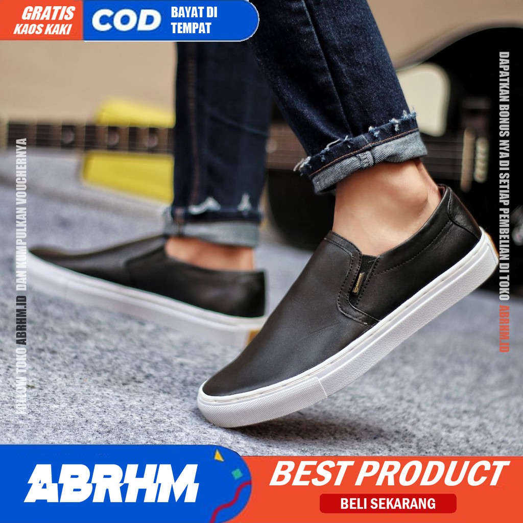 ABRHM- MORI Sepatu Slip On pria Sepatu Casual Pria Sepatu Pria Casual Kulit Asli Cowo/Cowok Ori Sepatu Kasual Sneakers Kets Gaya Santai Keren Kekinian Murah Terlaris