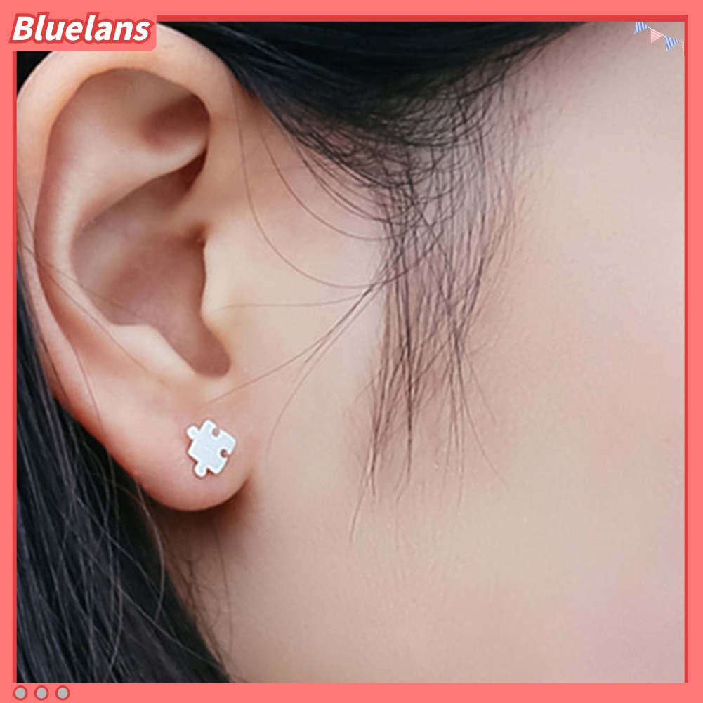 Anting Stud Bentuk Puzzle Jigsaw Permukaan Gambar Untuk Wanita