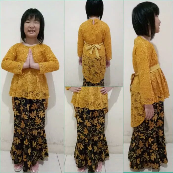 Stelan Atasan Wia Kebaya Kartini Blouse Brukat Dan Rok Duyung Batik Jumbo Anak Perempuan