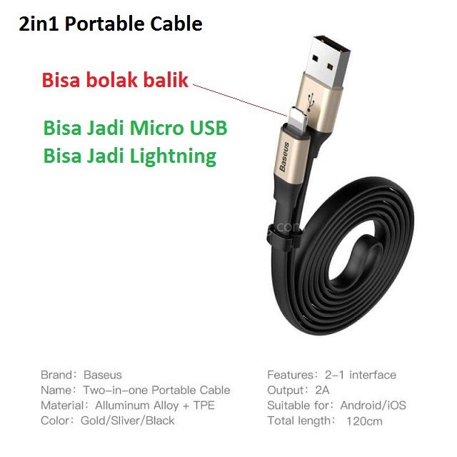 BASEUS 2in1 Portable Cable 120CM Lightning + Micro USB Original