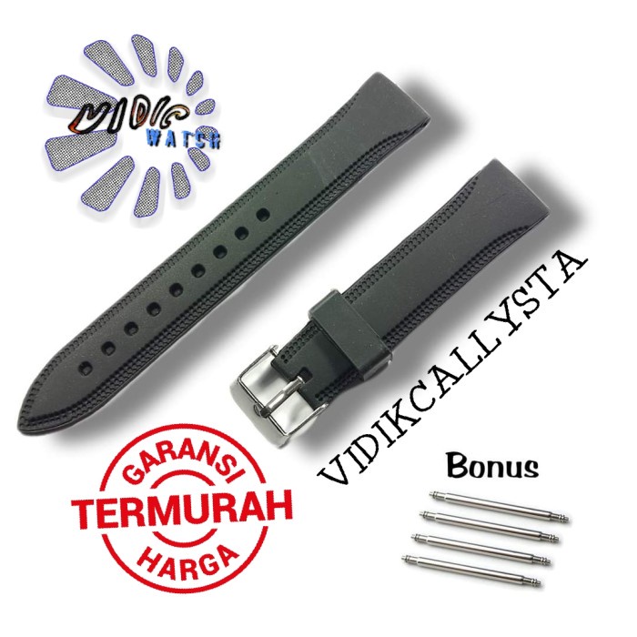 Tali Karet jam tangan 18mm Rubber Strap Hitam Import 18 MM FREE PEN