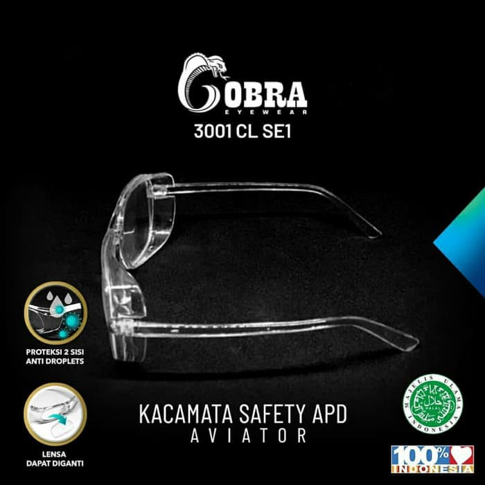 KACAMATA PELINDUNG SAFETY APD AVIATOR Cobra 3001CL ANTI VIRUS ANTI DEBU HALAL