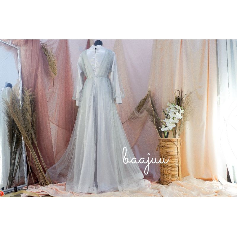 Shofiya Dress Light Grey (Tanpa Mutiara)